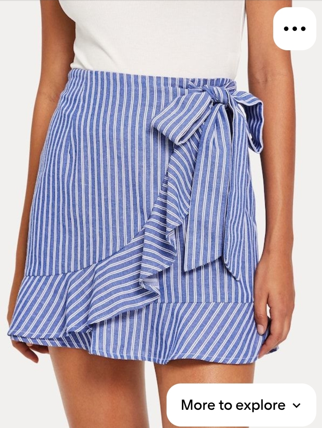 Shein Medium Blue And White Striped Faux Wrap Mini Skirt Featuring A Feminine